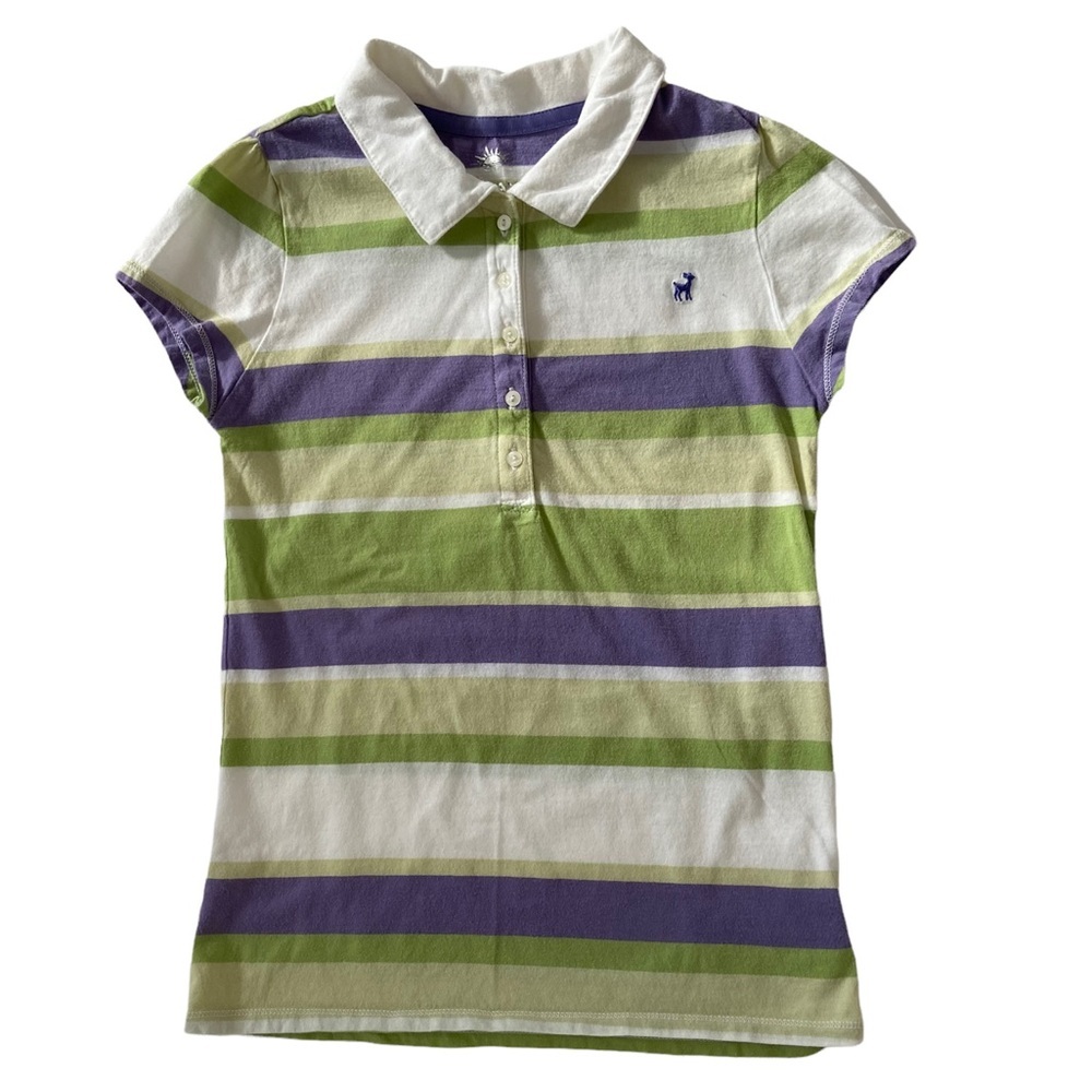 Old Navy Girls Purple Green White Stripe Polo Shirt XL